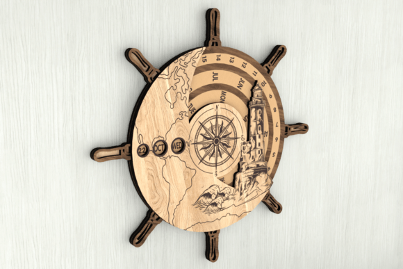 Nautical Perpetual Calendar Ship Wheel SVG Bundle | 3D Laser Cut Digital Files