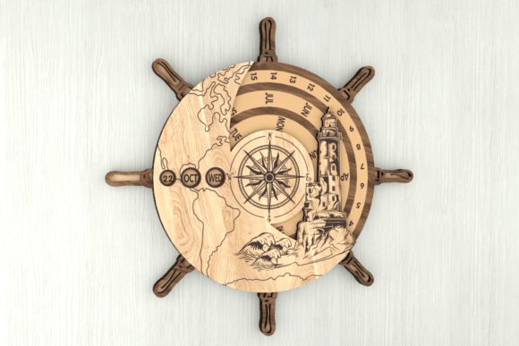 Nautical Perpetual Calendar Ship Wheel SVG Bundle | 3D Laser Cut Digital Files