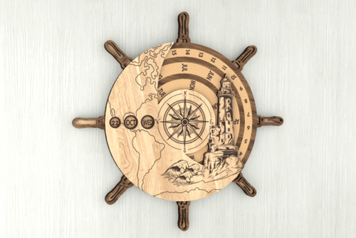 Nautical Perpetual Calendar Ship Wheel SVG Bundle | 3D Laser Cut Digital Files